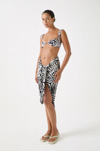 Zebra print sarong styled with matching Bikini swim top — tonal vacation set